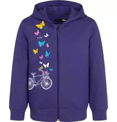 Bluza rozpinana z kapturem dla dziewczynki,  z rowerem i motylami,  granatowa,  9-13 lat