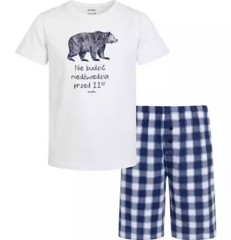 Piżama z krótkim rękawem dla chłopca, z napisem nie budzić niedźwiedzia przed 11, biała,  2-8 lat Endo ceny i opinie