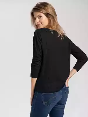 Czarna bluzka damska w prążek L-LIBI ZIMOWA WYPRZEDAŻ > KOBIETA > Bluzki i koszule