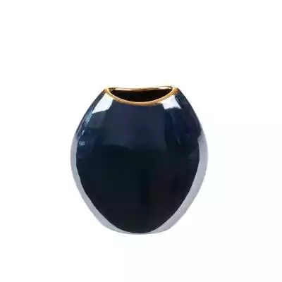 Wazon ceramiczny w granatowym odcieniu ze złotym wykończeniem.  Wazon dekoracyjny znakomicie  pasuje do nowocześnie urządzonego wnęrza.