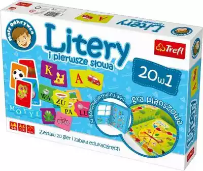 Zestaw gier edukacyjnych Mały Odkrywca przeznaczony dla dzieci powyżej 4 roku życia. Ułatwia naukę liter,  słów,  cyfr,  liczenia do 10,  pierwszych słów w języku angielskim,  zegara,  kalendarza. W zestawie książeczka aktywizująca i scenariusze dla rodziców. 4 wzory do wyboru: Litery i pi