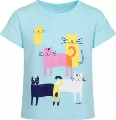 T-shirt z krótkim rękawem dla dziewczynki,  z kolorowymi kotami,  niebieski,  9-13 lat