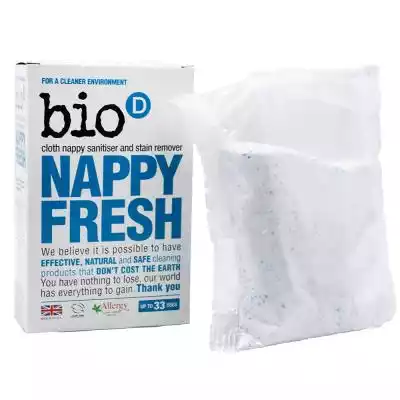 Nappy Fresh to dodatek do proszku do prania pieluch wielorazowych,  ręczników,  bielizny,  podpasek wielorazowych oraz innych tekstyliów. Jest skuteczny i bezpieczny.Działa odświeżająco i neutralizująco,  jest skuteczny już w 40 stopniach C. Czyści i usuwa plamy poprzez uwalnianie aktywneg