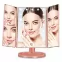 Mssugar Lusterko do makijażu Składane potrójne lustro toaletowe z 22 światłami LED 2x 3x powiększenie Różowy