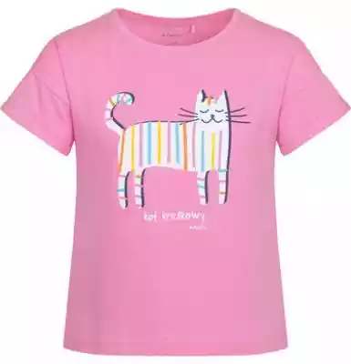 T-shirt z krótkim rękawem dla dziewczynki,  z kotem kreskowym,  różowy,  9-13 lat