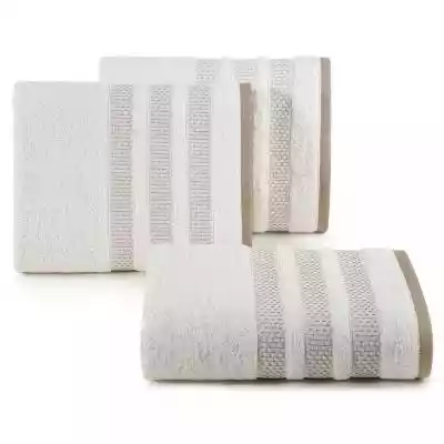 Ręcznik z ozdobną bordiurą w pasy szerokość: 50 cm,  długość: 90 cm,  kolor: kremowy,  Gramatura: 500 GSM,  Skład: 100% bawełna; 95% bawełna 5% poliester