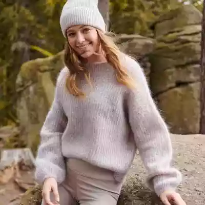 Szary sweter damski: moherowy, oversize   ultra 