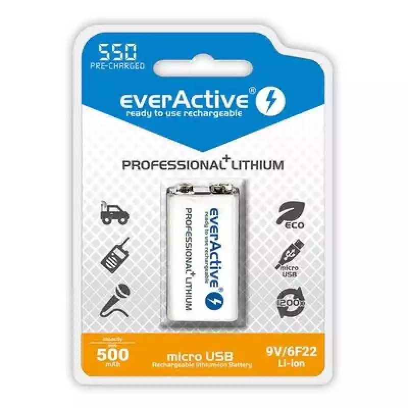everActive Akumulator 6F22/9V Li-ion 550 mAh 1 szt. everActive ceny i opinie