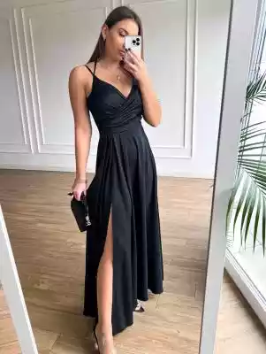 Sukienka elegancka czarna matowa maxi na