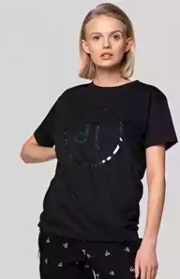 T-shirt z czarnym logo (czarny) Podobne : Damski t-shirt z krótkim rękawem, z napisem, czarny - 29419