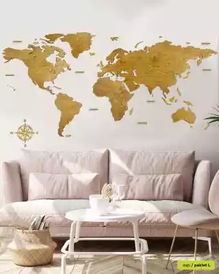 Mapa Świata z drewna Basic z granicami l Drewniane mapy Świata
