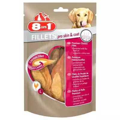 8in1 Fillets Pro - jest bardzo smaczną i zdrową przekąską. Przysmak zawiera w środku coś szczególnego: olej z siemienia lnianego. Wartościowe siemię lniane jest bogate w niezbędne kwasy tłuszczowe omega 3 (80-90%) i dlatego polecane jest psom o suchej skórze z tendencją do łupieżu. 8in1 Fi