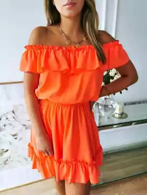 SUKIENKA ZAVILLE POMARAŃCZOWA HISZPANKA  Podobne : Sukienka pomarańczowa we wzory na krótki rękaw mini ze ściągaczem na biuście polska produkcja Orange - 23416