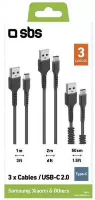SBS Zestaw 3 kabli USB - USB-C czarny Podobne : Kabel drukarkowy USB ASSMANN 2.0 A/M - USB B /M, 3,0 m - 204346