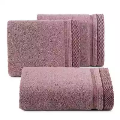 Ręcznik z ozdobną bordiurą w pasy szerokość: 70 cm,  długość: 140 cm,  kolor: liliowy,  Gramatura: 485 GSM,  Skład: 100% bawełna; 95% bawełna 5% poliester