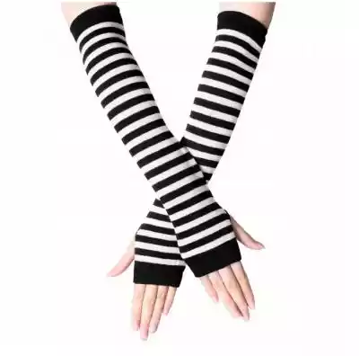 Rękawiczki bez palców mitenki paski czar Podobne : Rękawiczki bez palców mitenki czarne prążki długie - 370568