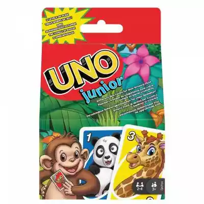 Gra UNO Junior Refresh  UNO Junior to wesoła,  łatwa i kolorowa gra karciana dla dzieci już od 3 roku życia! Ta uproszczona wersja kart UNO dla młodszych graczy ma trzy poziomy zabawy,  aby mogła towarzyszyć dzieciom przez długi czas. Oprócz cyferek od  do 8 na kartach są także obrazki uro
