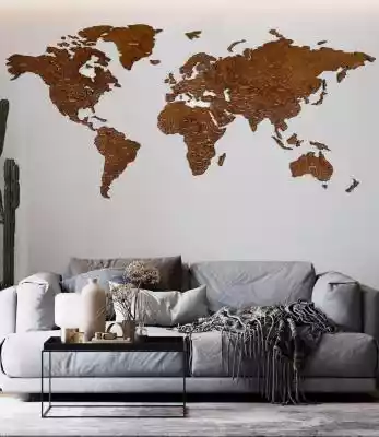 Drewniana mapa świata Premium z rzekami  granice