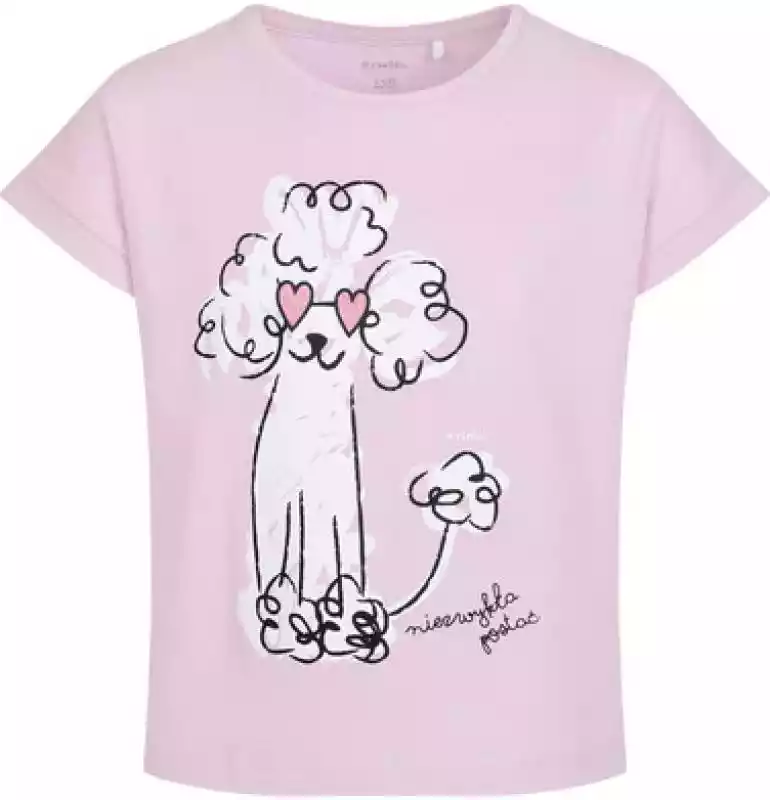 T-shirt z krótkim rękawem dla dziewczynki, z pudlem w okularach sercach, różowy, 2-8 lat Endo ceny i opinie