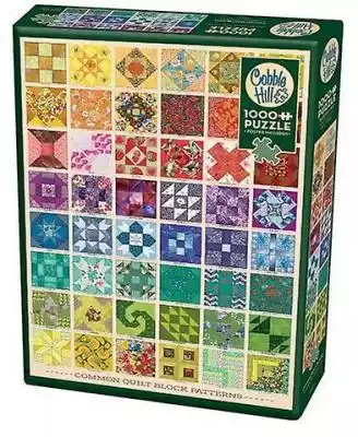 Common Quilt Blocks to kolorowa kolekcja popularnych wzorów bloków kołdry,  które zadowolą każdego quiltera i puzzlera
 Pod każdym blokiem kołdry znajduje się nazwa projektu - chociaż nazwy projektów mogą się różnić w zależności od regionu. W tej uroczej 1000-elementowej puzzli zaprojektow