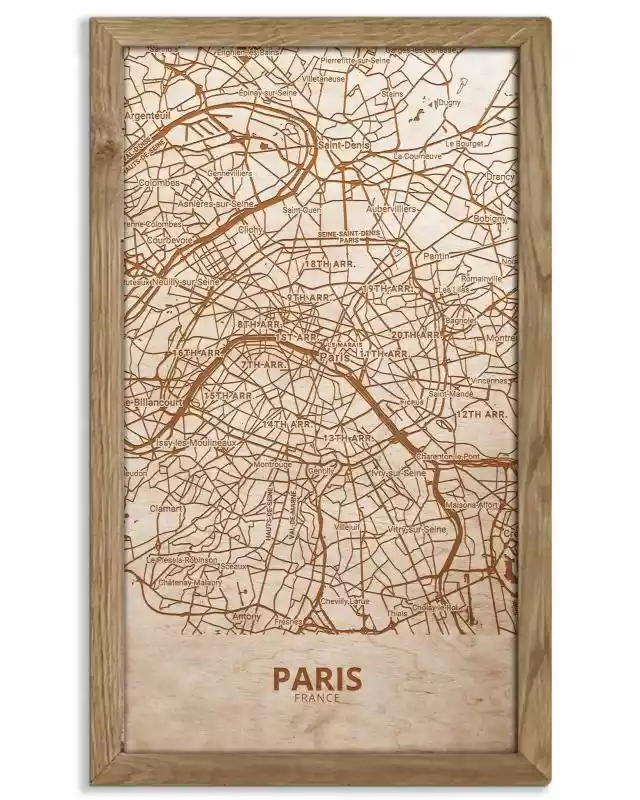 Drewniany obraz miasta - Paryż w dębowej ramie 70x50cm Dąb, Orzech, Heban  ceny i opinie