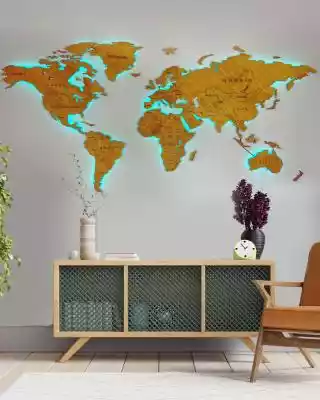 Drewniana Mapa Świata Podświetlana LED - Podobne : Podświetlana mapa świata z mchu chrobotka - 150x70cm 150x70cm - 16491