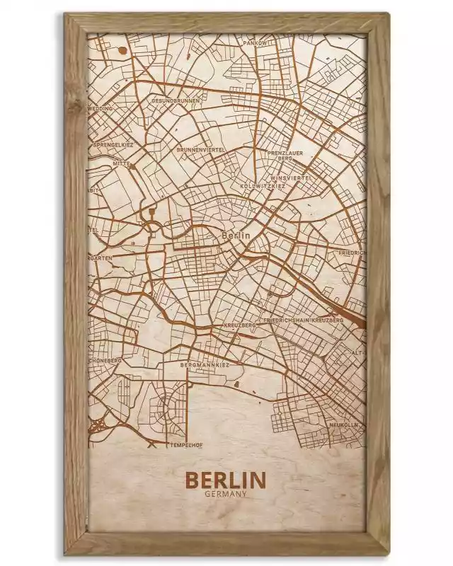Drewniany obraz miasta - Berlin w dębowej ramie 50x30cm Dąb, Orzech, Heban  ceny i opinie