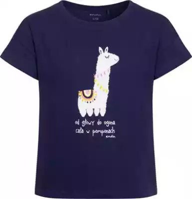 T-shirt z krótkim rękawem dla dziewczynki,  z lamą,   granatowy,  2-8 lat
