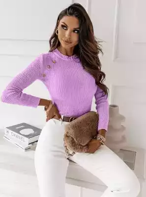 Liliowy prążkowany sweter z ozdobnymi gu Podobne : Pudrowy sweter z ozdobnymi falbankami Cameo - pudrowy - 62322