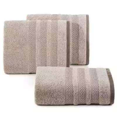 Ręcznik z ozdobną bordiurą w pasy szerokość: 70 cm,  długość: 140 cm,  kolor: beżowy,  Gramatura: 500 GSM,  Skład: 100% bawełna; 96, 5% bawełna 3, 5% poliester