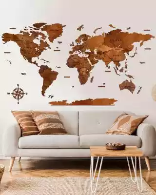 Drewniana Mapa Świata 3D z drewna w kolo