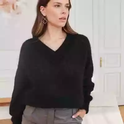 Wełniany sweter czarny alpaka moher-skle