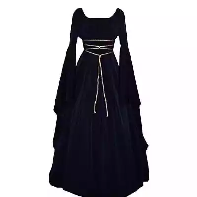 Kobiety Halloween Renaissance Medieval Maxi Dress Gothic Cosplay Costume Opis: Temat: Halloween Styl: Gothic,  Renaissance,  Medieval,  Witch Cecha: Długi rękaw,  rozkloszowane rękawy,  Sznurowanie,  Maxi Materiał sukienki: Poliester Pakiet zawiera: 1 x sukienka damska