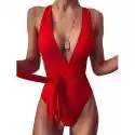 Mssugar Kobiety Backless Strappy Monokini Kostium kąpielowy One Piece Stroje kąpielowe Kostium kąpielowy Czerwony M