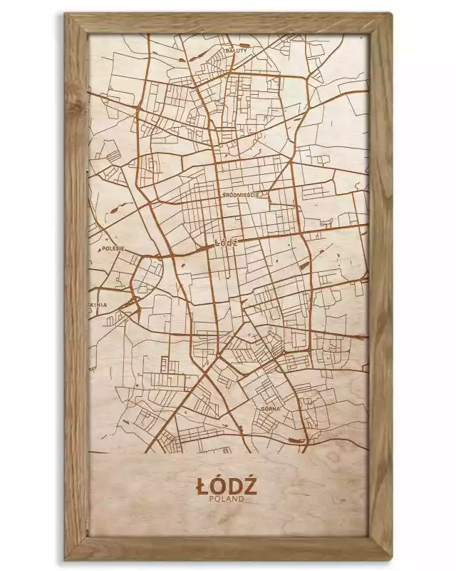 Drewniany obraz miasta - Łódź w dębowej ramie 70x50cm Dąb, Orzech, Heban  ceny i opinie