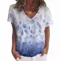 Mssugar Kobiety Kwiatowy T-shirt z dekoltem w serek Casual Loose Short Sleeve Tee Bluzka Top Niebieski S