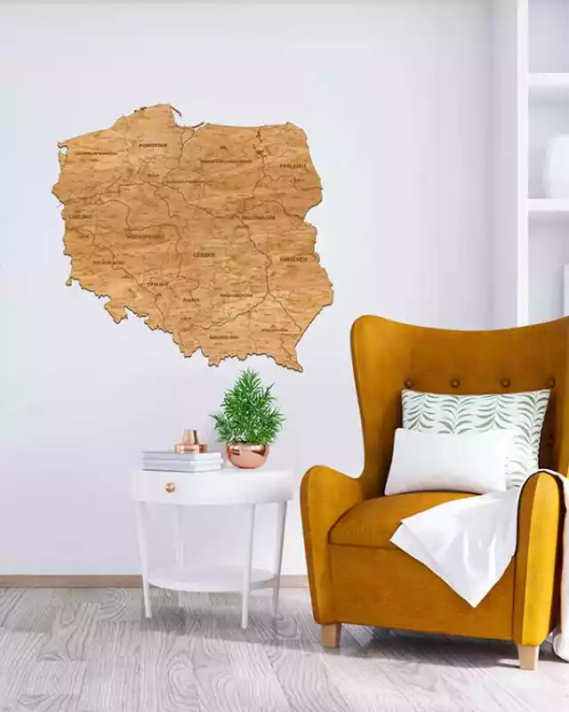 Drewniana Mapa Polski na ścianę 100x100cm Dąb  ceny i opinie