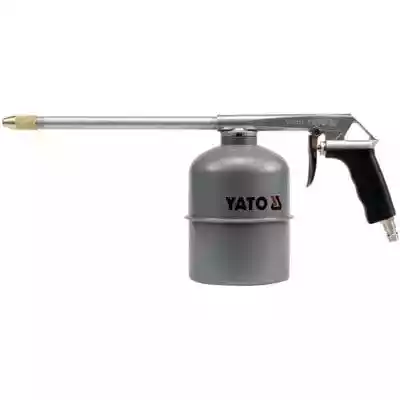 Pistolet do ropowania marki Yato. Pistolet do mycia służy do oczyszczania za pomocą strumienia sprężonego powietrza i substancji czyszczącej. Do czyszczenia mogą być używane tylko substancje biodegradowalne. Nie wolno stosować substancji palnych. Dzięki wyposażeniu w zbiornik oraz długą dy