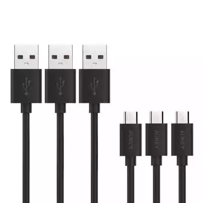 AUKEY CB-D10 Black zestaw 3 szt. szybkich kabli Quick Charge micro USB-USB | 3x1.2m | 5A | 480 Mbps- W zestawie: 3 kabli micro USB USB A 2.0 - Długość: 3 szt. 1.2m - Kolor: czarny (black) - Bardzo szybkie kable do synchronizacji lub ładowania (5A) - Kable spełniają wymagania Quick Charge -