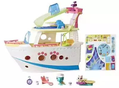 Statek z 3 figurkami Littlest Pet Shop. Statek otwiera się,  posiada ruchome elementy.