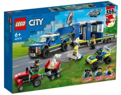 LEGO City Police Mobilne centrum dowodzenia policji 60315Duke DeTain i Gracie Goodhart przewożą przestępczynię mobilnym centrum dowodzenia,  gdy nagle PLASK! Snake Rattler obrzuca przednią szybę pojazdu jajkami ze swojego zmodyfikowanego traktora z przyczepą. Następnie wyrywa ścianę z mobi