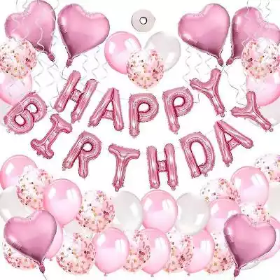 1. Girls Różowy zestaw dekoracji urodzinowych: 6 18-calowe różowe balony,  folia aluminiowa,  10 12-calowe różowe i złote balony konfetti,  10 12-calowe wh...