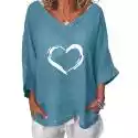 Mssugar Damska koszulka z nadrukiem Serce Bluzka Tee Niebieski S