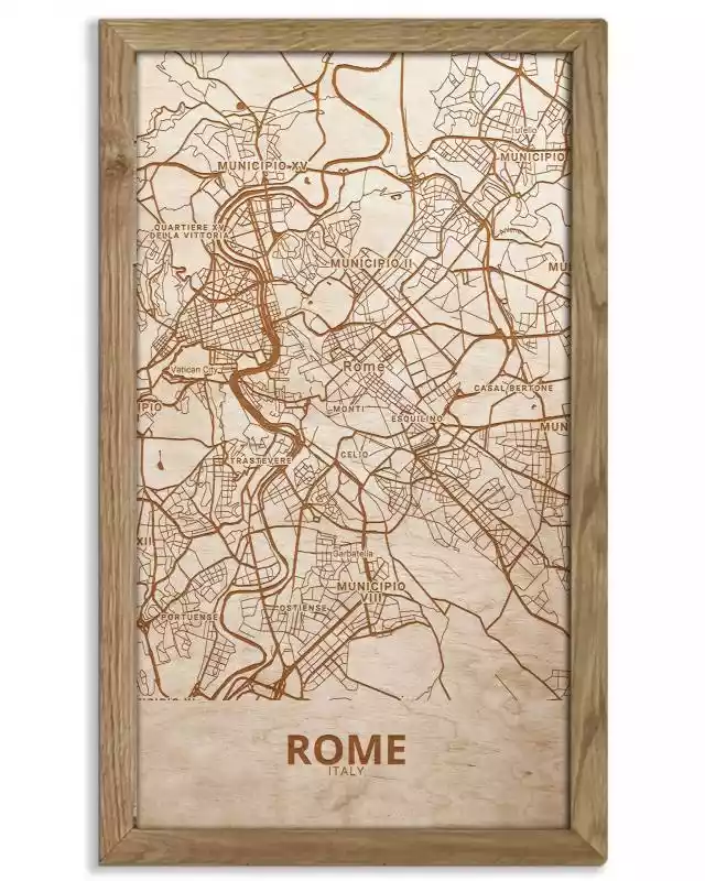 Drewniany obraz miasta - Rzym w dębowej ramie 20x30cm Dąb, Orzech, Heban  ceny i opinie