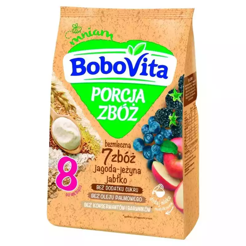 BoboVita Porcja zbóż Kaszka bezmleczna 7 zbóż jagoda-jeżyna jabłko po 8 miesiącu 170 g BoboVita ceny i opinie