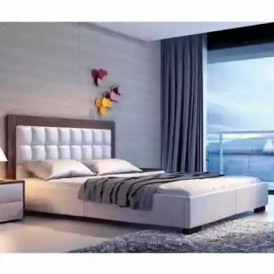 Nowoczesne łóżko Azurro New Design z drewnianym motywem w panelu tylnym.