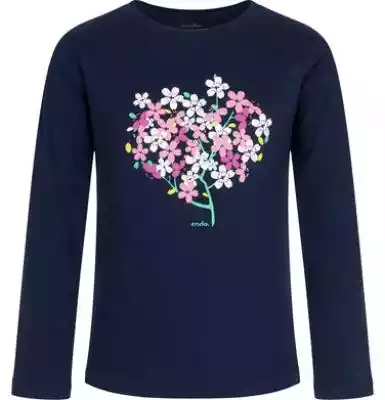 T-shirt z długim rękawem dla dziewczynki,  z kwiatowym drzewkiem,  granatowy,  9-13 lat