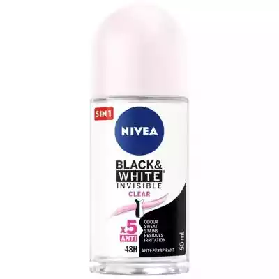         NIVEA Black&White Invisible Clear Antyperspirant to produkt,  który zapewni Ci skuteczną i niezawodną ochronę przed poceniem się,  bez ryzyka pobrudzenia Twoich ulubionych ubrań. Zapewnia ochronę 5w1 i chroni przed nieprzyjemnym zapachem,  poceniem,  żółtymi plamami,  białymi ślada
