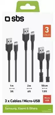 SBS Zestaw 3 kabli USB-microUSB czarny Podobne : Kabel drukarkowy USB ASSMANN 2.0 A/M - USB B /M, 3,0 m - 204346