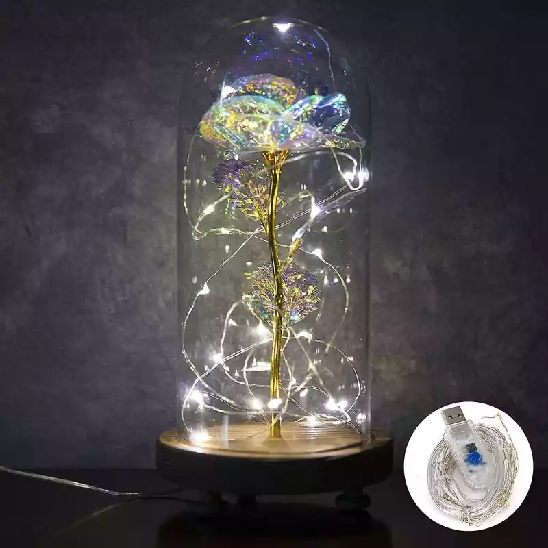 Xccedez Halcyon Galaxy Rose In Glass Dome - Led Light String On The Colorful Flower - Enchanted Rose Lasts Forever - Infinity Rose Flower Gift For ... Xccedez ceny i opinie